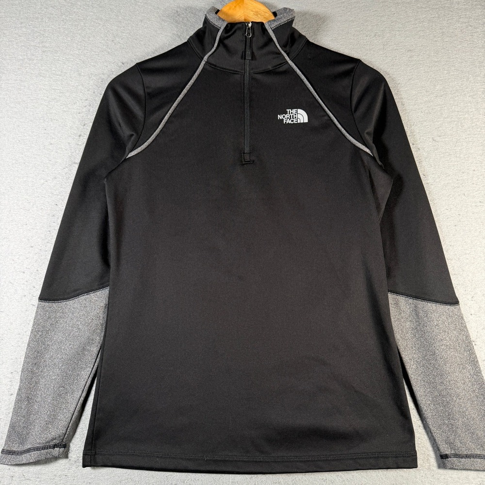 The‎ North Face Womens S Black Gray Quarter Zip Fleece Pullover Long Sleeve Top